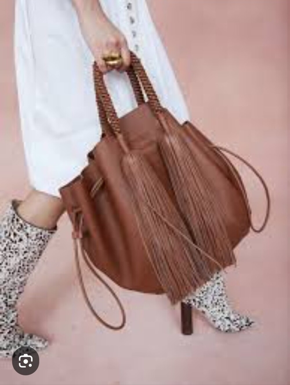 Ulla Johnson Braided Handle Fringe Leather Tote - Cognac